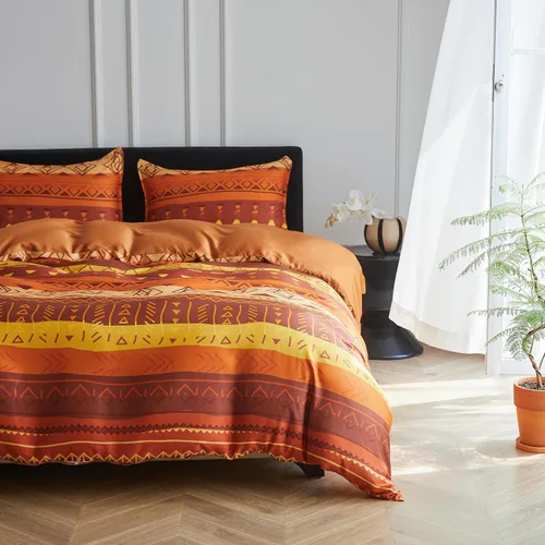 Vista 13 de Simple&Opulence Juego de funda de edredón refrescante estilo bohemio, 3 piezas, diseño geométrico tribal azteca, de lujo, ropa de cama suave