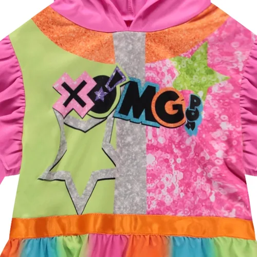 Vista 3 de Komar Kids XOMG POP - Pijama de una pieza de manga larga para niñas, con cremallera y forro polar, camisón de fantasía, disfraz para niña