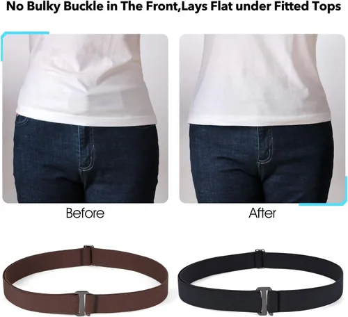 Vista 6 de JASGOOD Cinturón elástico invisible para mujer, cinturón elástico con hebilla plana para jeans, pantalones, vestidos