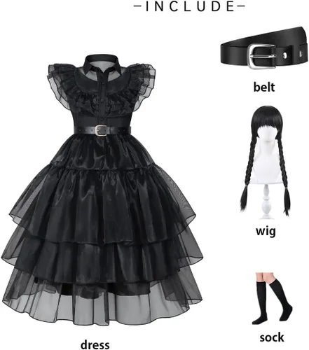 Vista 8 de Black costume girls dress for Kids Black Family Costume for Girls Birthday Halloween Cosplay Party (Ages 3-12)