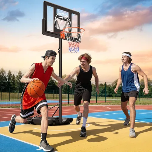 Vista 8 de Yohood Aro de baloncesto para exteriores ajustable de 10 pies, sistema de portería de baloncesto portátil para niños, jóvenes y adultos en patio