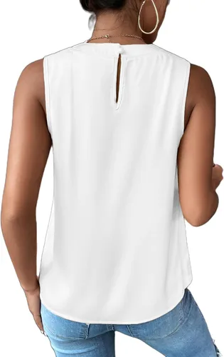 Vista 2 de Avanova Blusas de satén sin mangas para mujer, estilo casual, cuello drapeado y fruncido en la parte delantera