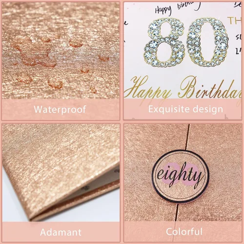 Vista 3 de Crenics Decoraciones de oro rosa para cumpleaños n.° 80, alternativa creativa de libro de inicio de sesión de invitada de 80 cumpleaños, libro