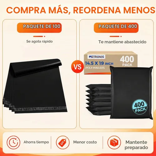 Vista 6 de Metronic Sobres de polietileno de 14.5 x 19 pulgadas, paquete de 400 bolsas de envío grandes para ropa a granel, sobres de envío autoadhesivos