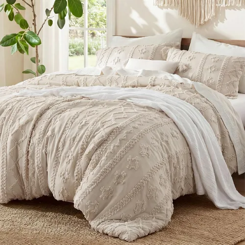 Vista 23 de Bedsure Juego de edredón bohemio copetudo, tamaño individual, juego de cama bohemio azul pizarra, GentleSoft™ 2 piezas de ropa de cama bordada