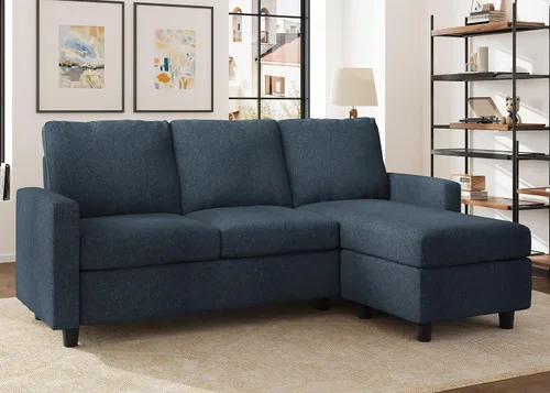 Vista 6 de HONBAY Sofá modular convertible, sofá en forma de L con diván reversible para espacio pequeño, color azul medio