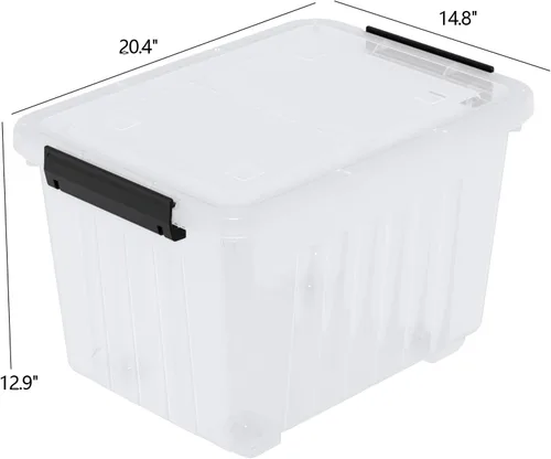 Vista 4 de Kiddream Cajas de plástico transparente de 50 cuartos de galón con ruedas, contenedores de almacenamiento grandes con tapas, juego de 4