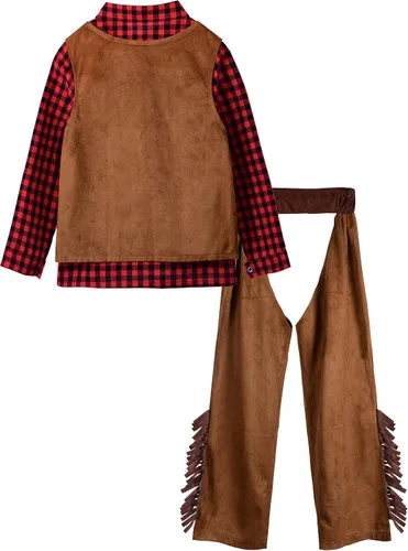 Vista 2 de ReliBeauty Disfraz de vaquero para niños disfraz de cosplay fiesta de cumpleaños Navidad Halloween regalo para niños 5 juegos color rojo