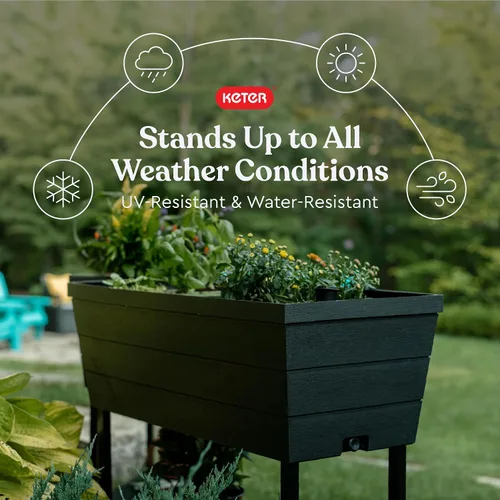 Vista 12 de Keter Urban Bloomer - Jardinera elevada de 12.7 galones y maceta de jardín de hierbas para exteriores con medidor de riego automático y tapón