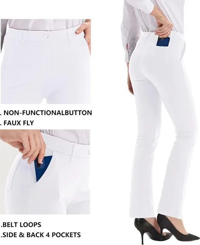 Vista 6 de nuveti Pantalones de vestir para mujer, elásticos, para yoga, negocios, trabajo, 4 bolsillos, pantalones ajustados para el trabajo o casual