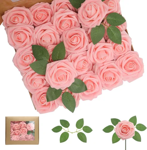 Vista 49 de 25 rosas realistas negras, flores artificiales de espuma de látex con tallos flexibles y 8 hojas para decoración de bodas, hogar y fiestas Negro