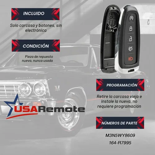 Vista 3 de Carcasa de llavero con control remoto de entrada sin llave compatible con Ford Edge Expedition Explorer Flex Focus Taurus Lincoln MKX MKS MKT