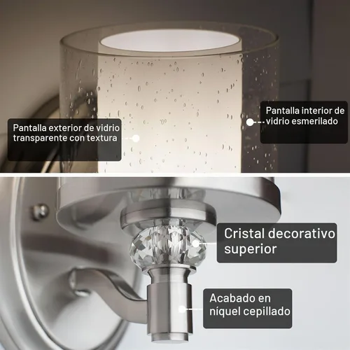 Vista 2 de Kira Home Victoria - Aplique de pared de cristal moderno de 10 pulgadas para tocador de baño