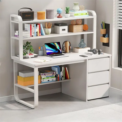 Vista 8 de Mesa rectangular de almacenamiento para niños con 3 cajones, estantería moderna, estantes para mesa de escritura, escritorio de trabajo, mesa de PC