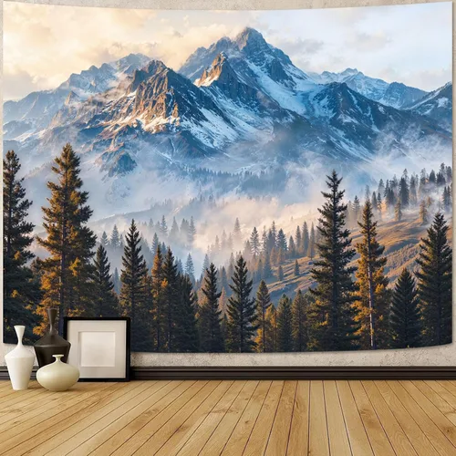 Vista 11 de Zussun Tapiz de Bosque Natural de Montaña Tapiz Verde de Pino Luz Solar Selva para Dormitorio Estético Planta Paisaje de Montaña Tapices Pequeños