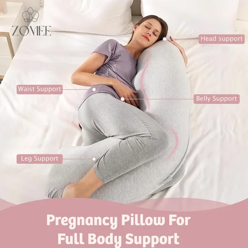 Vista 6 de Zomee Almohada de embarazo cómoda – Almohada de maternidad en forma de J para dormir de lado y lactancia, apoyo acogedor para cuello, cabeza