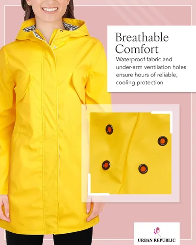 Vista 3 de URBAN REPUBLIC Chubasquero para mujer Impermeable Slicker Shell Rain Jacket (S-3XL, Plus Size)