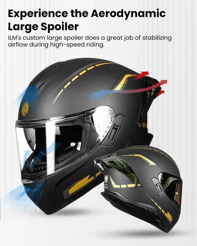 Vista 5 de ILM Cascos de motocicleta de cara completa para adultos, hombres y mujeres, doble visera Powersports Motorbike Street Racing 619 (negro dorado, S)