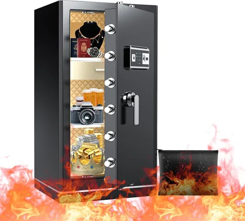 Vista 11 de Caja de seguridad biométrica de 6.5 pies cúbicos, caja de seguridad para el hogar con bolsa a prueba de fuego e impermeable, caja de seguridad