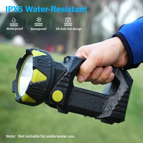 Vista 5 de Foco LED, linterna recargable de 10000 lúmenes, rotación de 90°, 8 modos con luz Cob&, luz trasera, IPX5 impermeable, batería de 4800 mAh, linterna