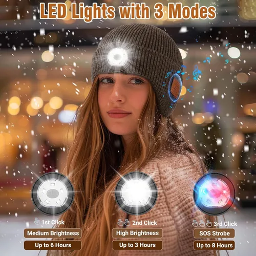 Vista 33 de Gorro Bluetooth con auriculares ligeros e inalámbricos, micrófono integrado y altavoces estéreo mejorados con música