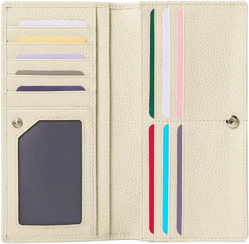 Vista 13 de GOIACII - Carteras para mujer con bloqueo de RFID, cuero ultradelgado, tarjetero, cartera de mano 1-Natural-A-Negro