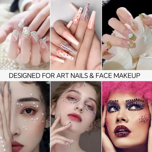 Vista 5 de 3 cajas de 6600 piezas de diamantes de imitación para arte de uñas, perlas semicirculares, gemas multicolor para uñas AB con parte trasera plana