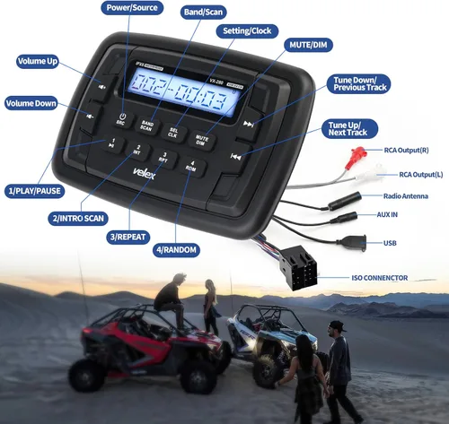Vista 3 de Velex Powersport Radio estéreo marina AM FM sintonizador estéreo 4 x 45 W Bluetooth Streaming UTV ATV