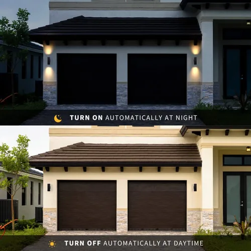 Vista 4 de mirrea Moderna luz de porche para exteriores, luz de patio en 2 luces, sensor de fotocélula del atardecer al amanecer con tubo rectangular