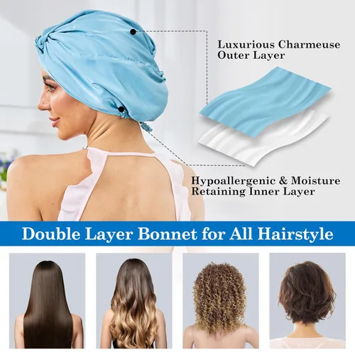 Vista 118 de Gorro de satén de seda ajustable para envolver el cabello para dormir, gorro de dormir de doble capa, turbante nocturno para cabello largo y rizado