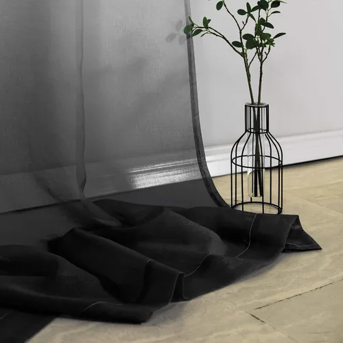 Vista 7 de KOUFALL - Cortinas negras de 63 pulgadas de largo para dormitorio, juego de 2 paneles con ojales, cortinas semitransparentes de imitación de lino