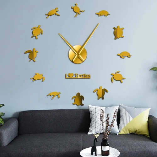 Vista 11 de The Geeky Days I Love Turtles DIY Sticker Wall Art - Reloj de pared gigante decorativo, silueta de tortugas marinas, decoración de playa, animales