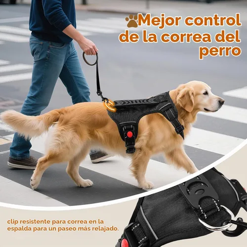 Vista 6 de Arnés para perro sin tirón con 2 clips de correa, chaleco acolchado suave ajustable reflectante con mango, chaleco Oxford transpirable sin