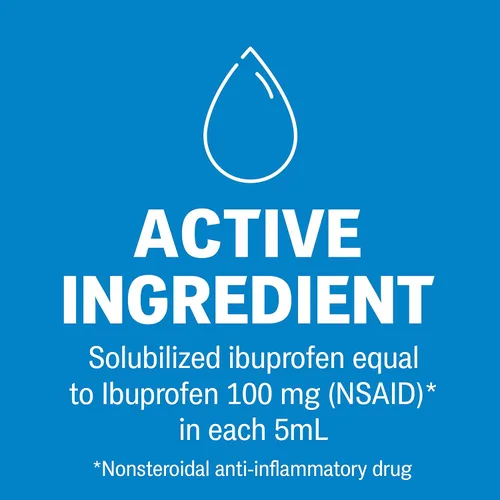 Vista 5 de Children's Advil Analgésico y reductor de fiebre, ibuprofeno infantil para aliviar el dolor, ibuprofeno líquido para niños, fruta, 4 onzas líquidas