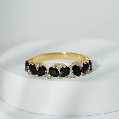 Vista 3 de Anillo de banda de media eternidad con diamantes de ónix negro certificado, calidad AAA, anillo de piedra natal de diciembre (listo para regalar)