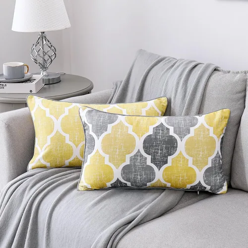 Vista 14 de Beauoop Paquete de 2 fundas de almohada para sofá, cama, sofá, casa rural, estampado de doble cara, patrón geométrico colorido enrejado marroquí