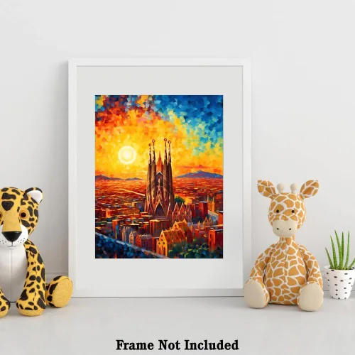 Vista 4 de Bestbuddy Pet 8x10 sin marco noche estrellada inspirada Sagrada Familia Barcelona España sitio histórico católico punto de referencia mundial Europa