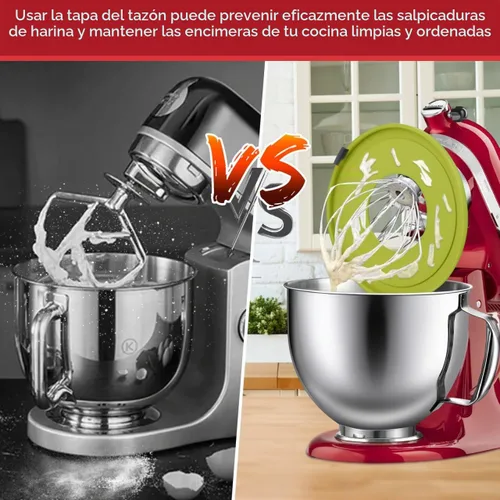 Vista 5 de Tazón inoxidable compatible con mezclador Kitchenaid 4.5/5QT Plata con tapa verde