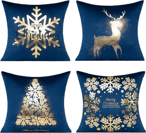 Vista 9 de All Smiles Fundas de Almohadas Decorativas Negras de Navidad Doradas Fundas de Navidad Decoraciones 12X20 Juego de 2 Decoración Interior Hogar