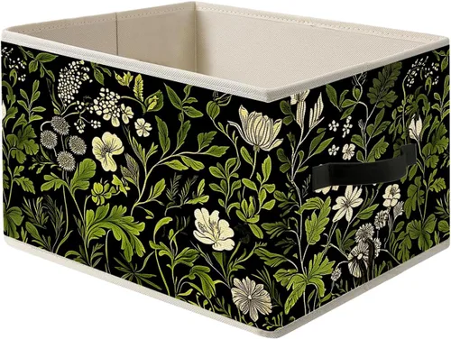 Vista 11 de Caja de Almacenamiento Floral Rústica Azul y Blanca con Asas, Canasta Organizadora Plegable Botánica de Flores Grandmillennial Caja de Juguetes