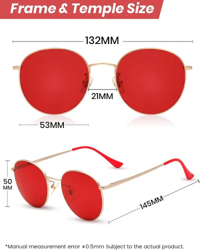 Vista 4 de Veda Tinda Vision Lentes de sol redondos pequeños vintage para mujer, clásicos, retro, con protección UV, cadena