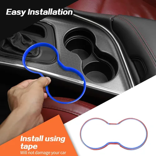 Vista 4 de JeCar Cubierta de Moldura para Portavasos Delantero Accesorios Interiores Compatible con Dodge Challenger 2015-2020 (Azul)