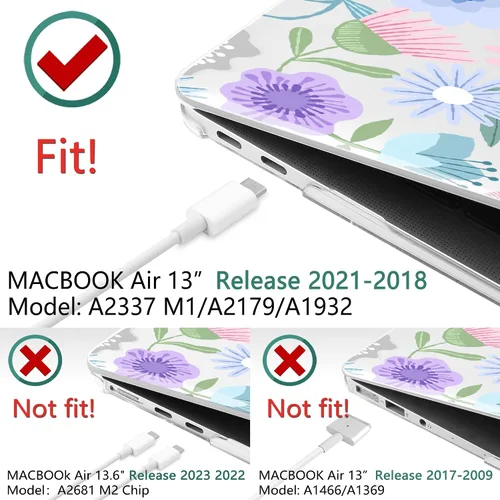 Vista 65 de TWOLSKOO Funda para MacBook Air de 13,3 pulgadas (versión antigua 2018-2021, modelos: M1 A2337, A2179, A1932) - Carcasa rígida con protector de Flor