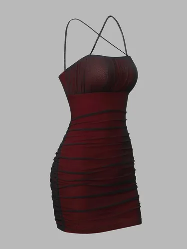 Vista 3 de SOLY HUX Women's Mesh Ruched Spaghetti Strap Criss Cross Backless Mini Bodycon Cami Dress