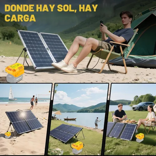 Vista 4 de Adaptador de cargador solar para batería Dewalt 20V/60V, portátil, trabajo al aire libre, camping