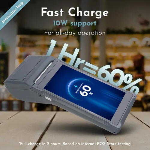 Vista 3 de Impresora de recibos POS PDA Q2i de 2.283 in de alta velocidad con pantalla táctil Android 11, 5.5 pulgadas. Tableta de punto de venta móvil
