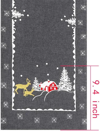 Vista 4 de Mantel pequeño con diseño de reno bordado para fiestas de Navidad
