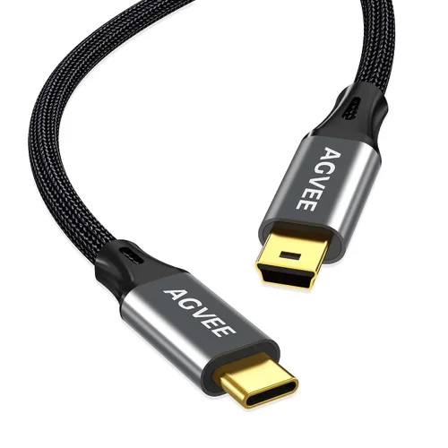 Vista 8 de AGVEE Cable USB-C a Mini USB de 1 pie, puntas terminales chapadas en oro, cable trenzado duradero Mini-B de 5 pines a Tipo-C para carga y datos OTG