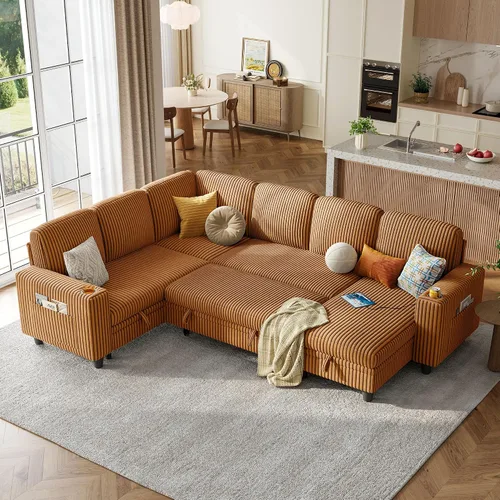 Vista 24 de LINSY HOME Sofá Loveseat con Almacenamiento - Cómodo Sofá de Pana Suave de 2 Plazas con Carga USB y Portavasos, Loveseat de Asiento Profundo