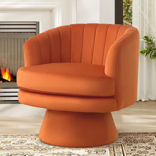 Vista 13 de IOMOR Silla giratoria de tocador con diseño de barril, silla moderna de mediados de siglo para sala de estar, dormitorio, espacios pequeños, silla